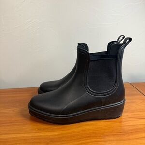 C&C California Black Lug Sole Boots Slip On Pull On Rubber Rain Wedge Chelsea 11